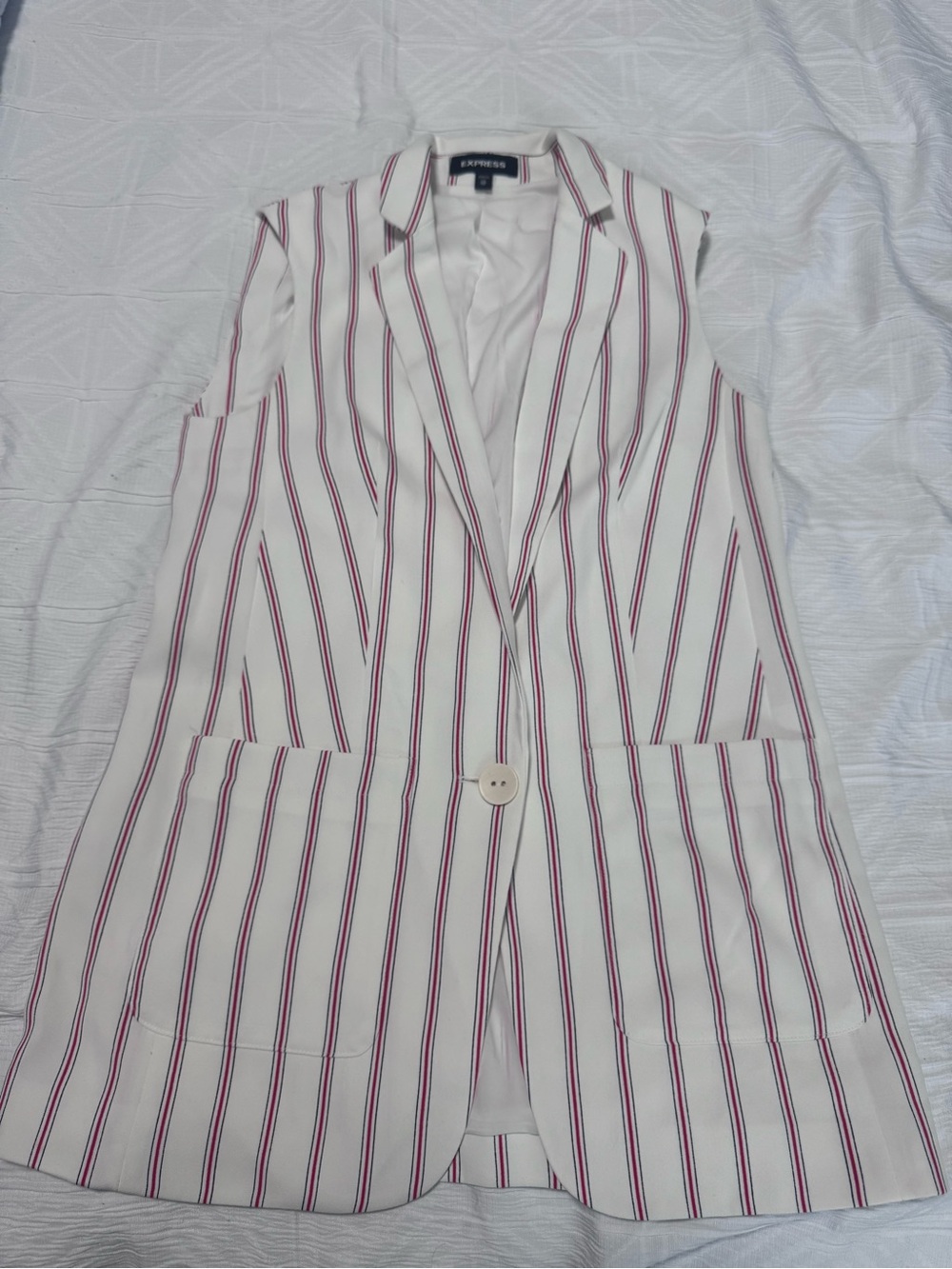 Express Sleeveless Striped Blazer Vest - White with Red & Navy Stripes